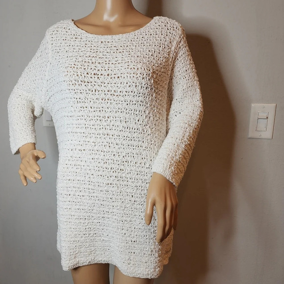 J. Jill button side open knit white tunic top. Women's size Large Petite. - Picture 5 of 13